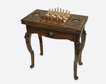 Handle table chess and backgammon, handmade chess and backgammon, luxury chess and backgammon