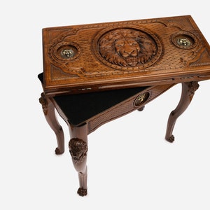 Handmade Engraved Lion Backgammon Table: Luxury Board Game