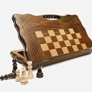 Juego de ajedrez de viaje hecho a mano con piezas de ajedrez de madera, tablero de ajedrez de madera, tablero de damas de ajedrez personalizado, juego de ajedrez plegable grabado a medida