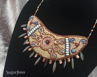 Collana di ricamo di perline Sun Gate, arte perline, collana ricamato di perline di Boho, Tribal, gioiello femminile, regalo per lei, regalo di Natale