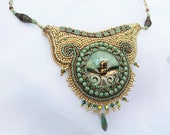 Garden of Gold Bead Embroidery Necklace, bead embroidered necklace,  beadwork, women's jewellery, elegant gift for her