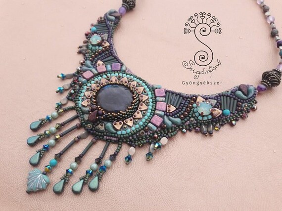 Bead Embroidery Bib Necklace With 
