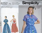 Simplicity 8252 Pattern, Fit and Flare Dress, 1950s Reissue, Peter Pan Collar, Kimono Sleeves, Sz 4 6 8 10 12 or 12 14 16 18 20,
