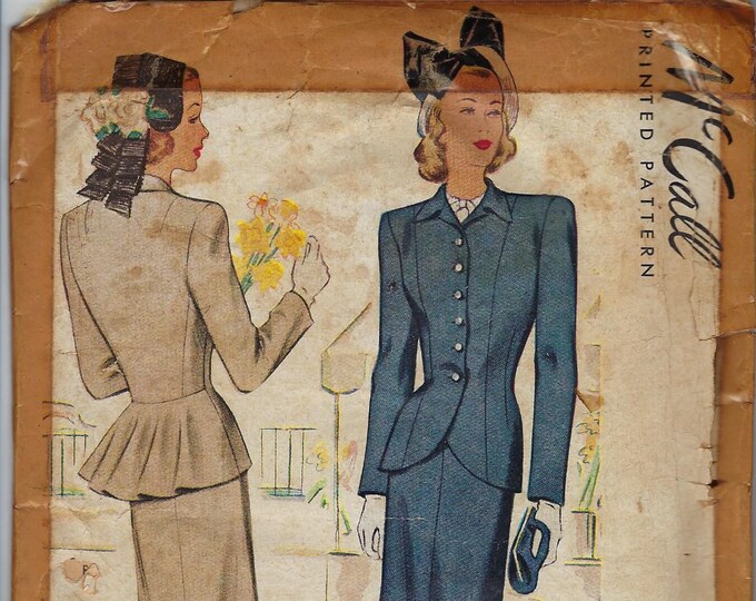 Straight Fitted Skirt Tailored Jacket Peplum Button Jacket V Neckline McCall Sewing Pattern 6899 Pattern Size 14 CUT Complete