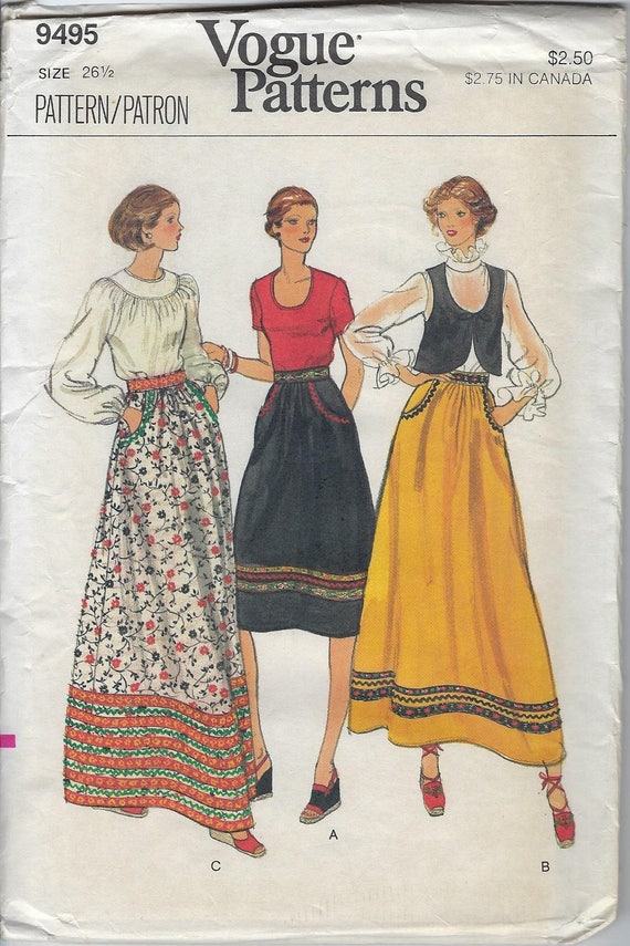 Vintage Vogue Sewing Pattern 9495 Maxi Peasant Boho Skirt | Etsy