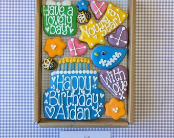 Personalised Birthday Cookies Box: Hand Decorated Royal Iced Biscuits (Medium Box)