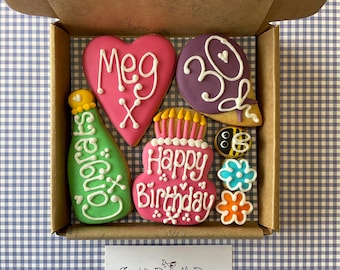 Personalised "Congrats" Birthday Cookie Box: Royal Iced Biscuits, Small Letterbox Gift