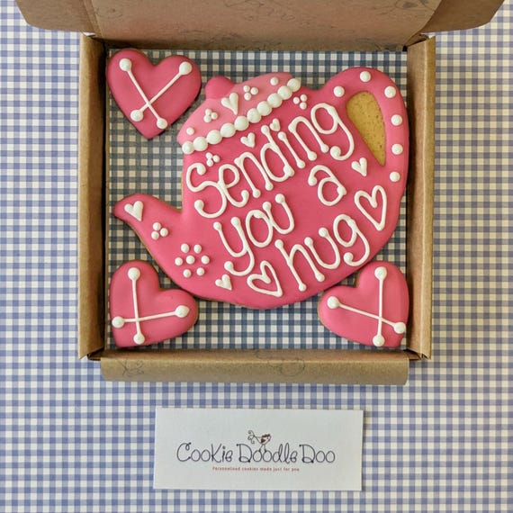 Big Hug Teapot cookie box / letterbox gift / personalised cookies / Royal Iced biscuits