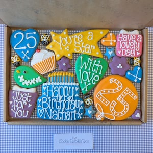 Caja de galletas de cumpleaños personalizada: Regalo de galletas glaseadas, obsequio para buzón 40/50/60/70/80/90/100