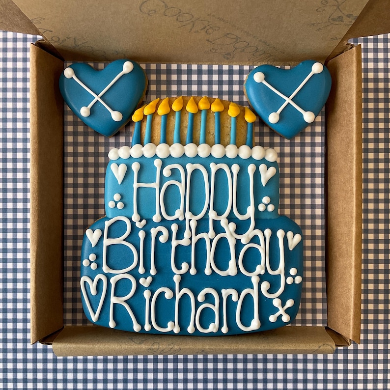 Happy Birthday Cake Cookie / cookie card / personalised biscuit Blue