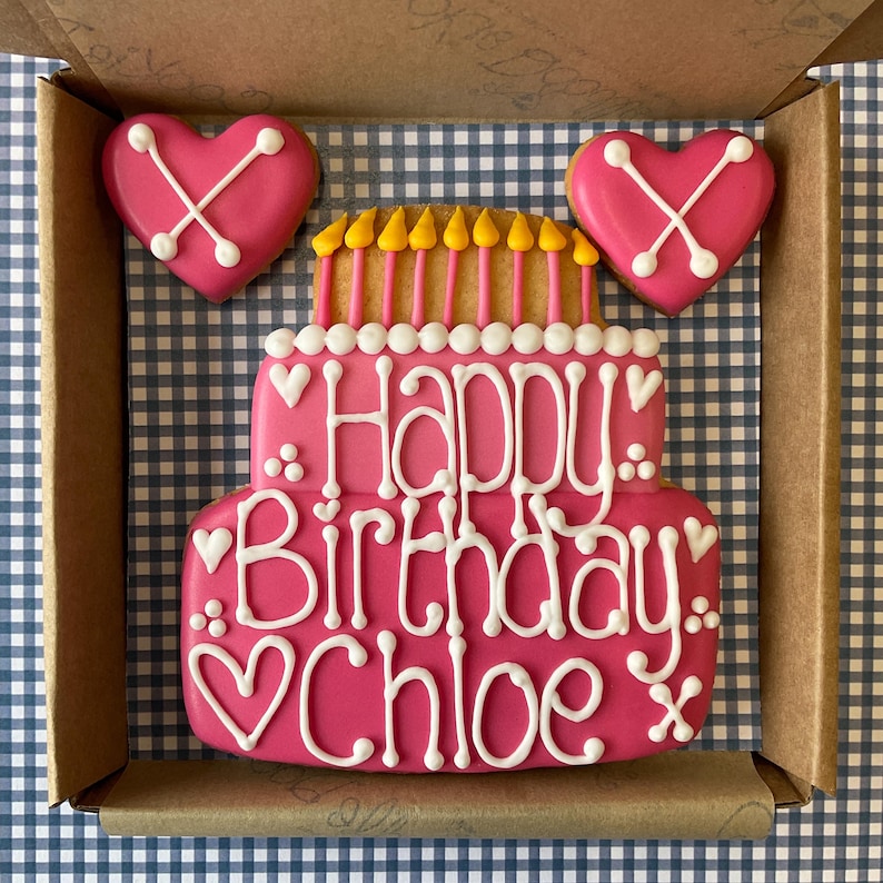 Happy Birthday Cake Cookie / cookie card / personalised biscuit Pink