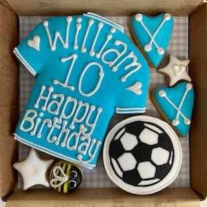Personalised Football Shirt Cookie Box: Gift for Footballers; Royal Iced biscuits