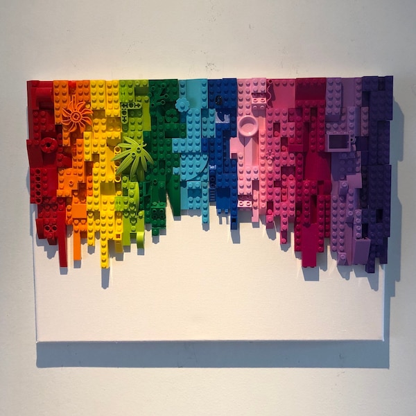 Brick block mosaic wall art rainbow effect