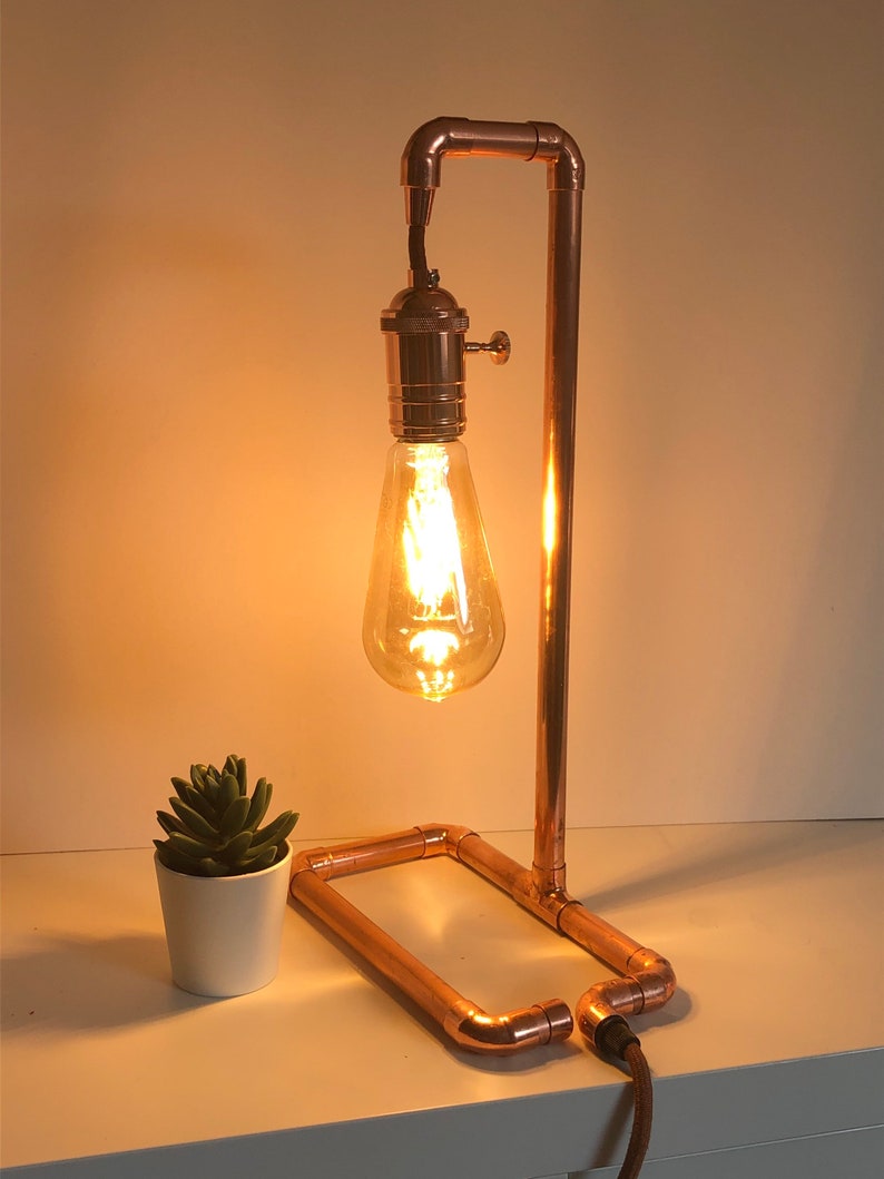 Copper pipe lamp, desk lamp, copper light, bedside lamp image 1