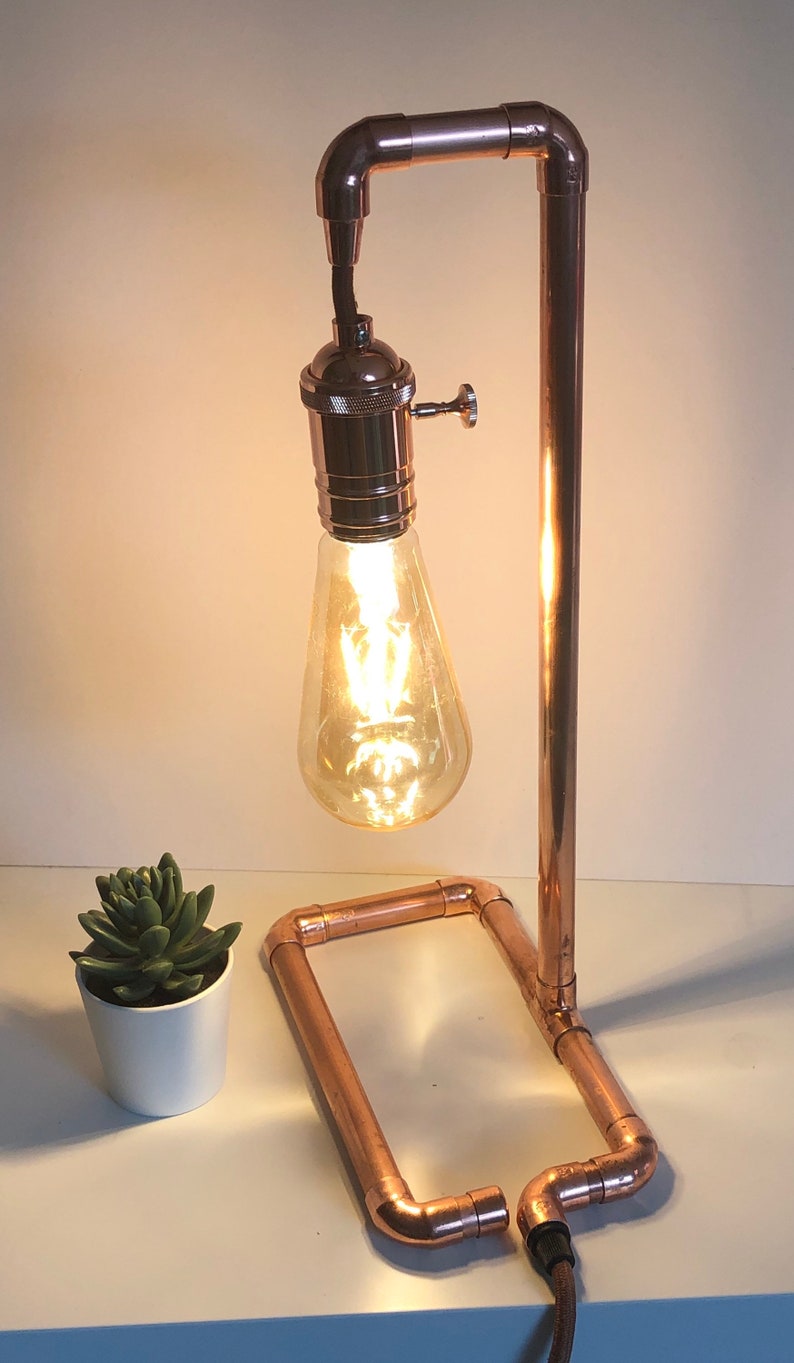 Copper pipe lamp, desk lamp, copper light, bedside lamp image 4