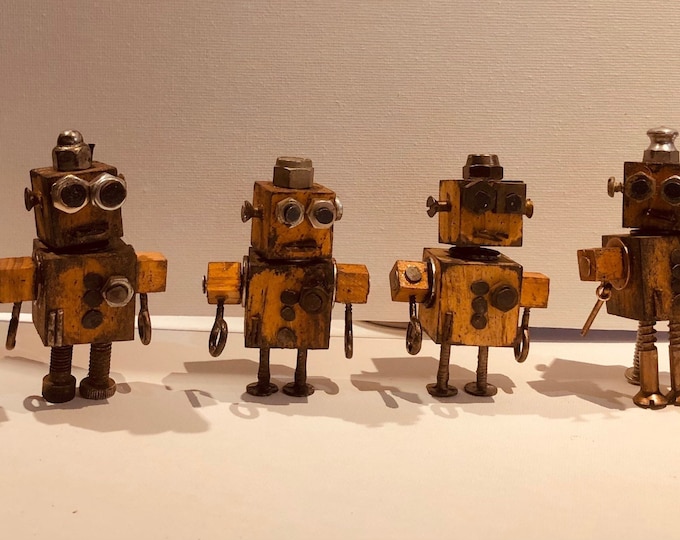 Handmade Wood block steampunk robot Wooden figurine/sculpture
