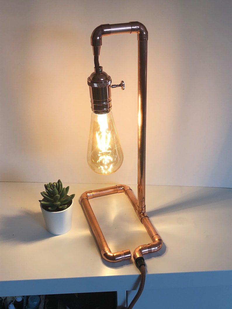 Copper pipe lamp, desk lamp, copper light, bedside lamp image 2