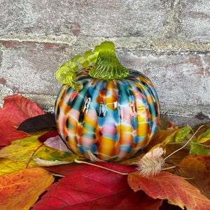 Tropical Glass Pumpkin, Blown Glass, Colorful Glass Sculpture, Summer Colors, Rainbow Glass, Gifts for Grandma, Best Friend Gift Idea