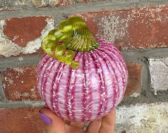 Pink Glass Pumpkin, Blown Glass, Handmade Glass, Fall Décor, Autumn Decoration, Table Center Piece, Halloween, Christmas Gift Idea