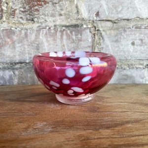 Pink Spots Bowl, Housewarming Gift, Handcrafted Glass, Small Bowl, Dipping Sauce Bowl, Colorful Art, Home Decor, Blown Glass