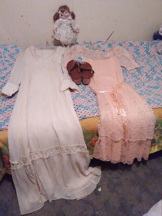 Dolls dresses shoes/sandals cotton lace pink white