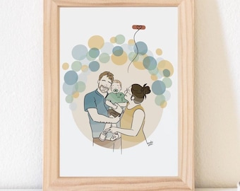 Custom PDF Portrait, Minimalist Couple Portrait, Cute Cartoon Illustration, Personalized Print, Personal Gift