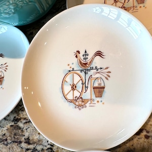 Set of 4 Bread Dessert Plates Taylor Smith & Taylor “Weathervane Rooster” Ironstone