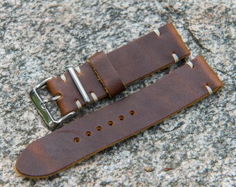 Leather watch strap. Vintage style. Made of high quality vegetable tanned leather- 16, 17, 18, 19, 20, 21, 22, 23, 24 mm.