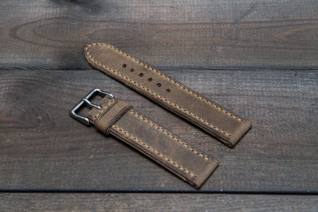 Leather Watch Strap Vintage Olive Hand Stitched Watch Band - Etsy