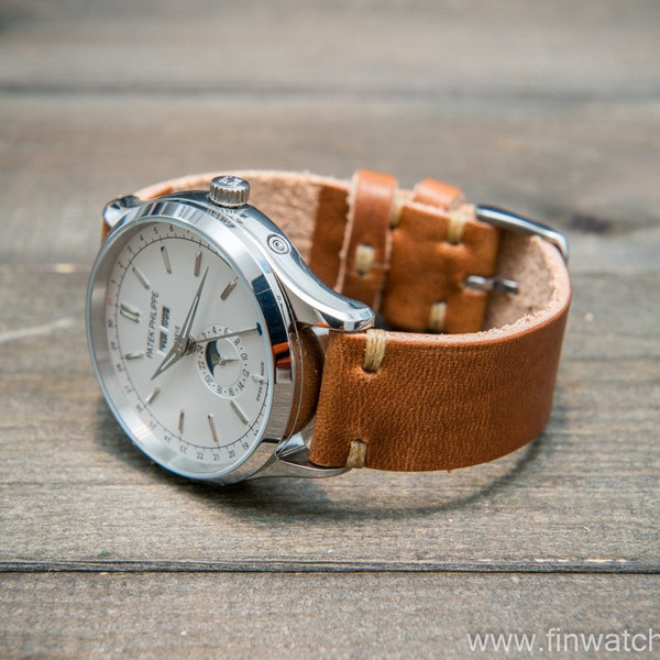 Bracelet de montre en cuir, Horween Derby Bracelet de montre en cuir naturel, fait main en Finlande, 16-26 mm.