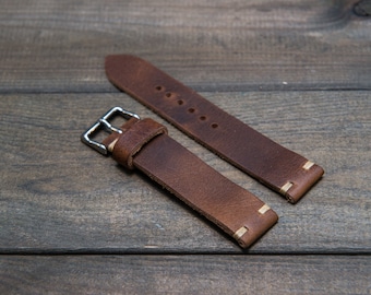Horween watch band, Nut Brown color, handmade in Finland - 16, 17, 18, 19, 20, 21, 22, 23, 24, 25, 26 mm.