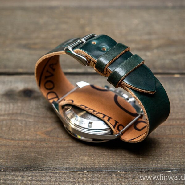 One piece Shell Cordovan watch strap. Handmade in Finland, 10-26 mm.