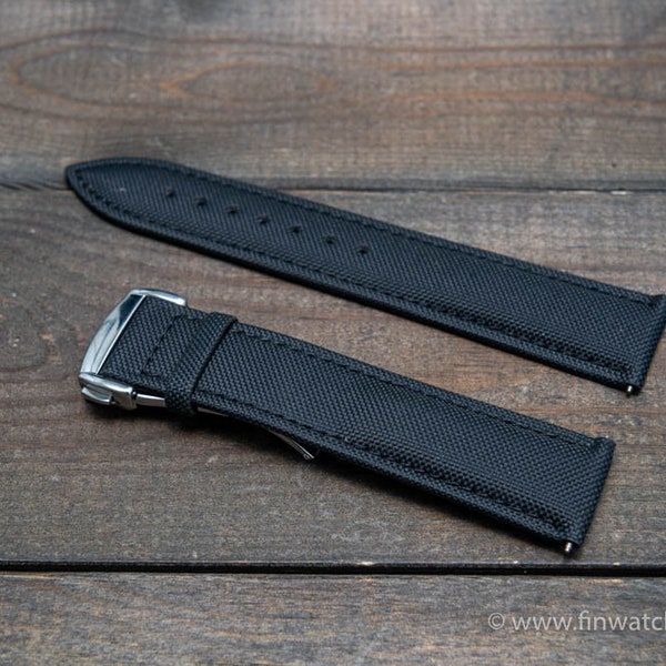 Canvas Black watch strap for Omega watches with clasp. Watch lugs: 22x20 mm, 21x20 mm, 20x18 mm, 19x18 mm