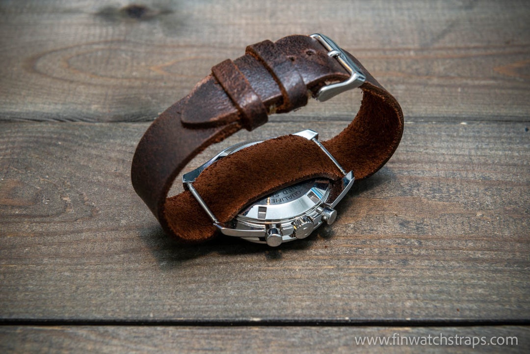 One-piece/ Leather Watch Band, Watch Strap, Suede Snuff. Handmade in ...