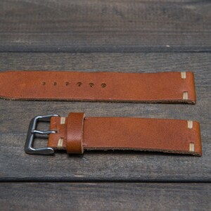 Horween leather watch strap, English Tan color, handmade in Finland 16mm, 17mm, 18mm, 19mm, 20mm, 21mm, 22mm, 23mm, 24mm, 25mm, 26mm. image 4