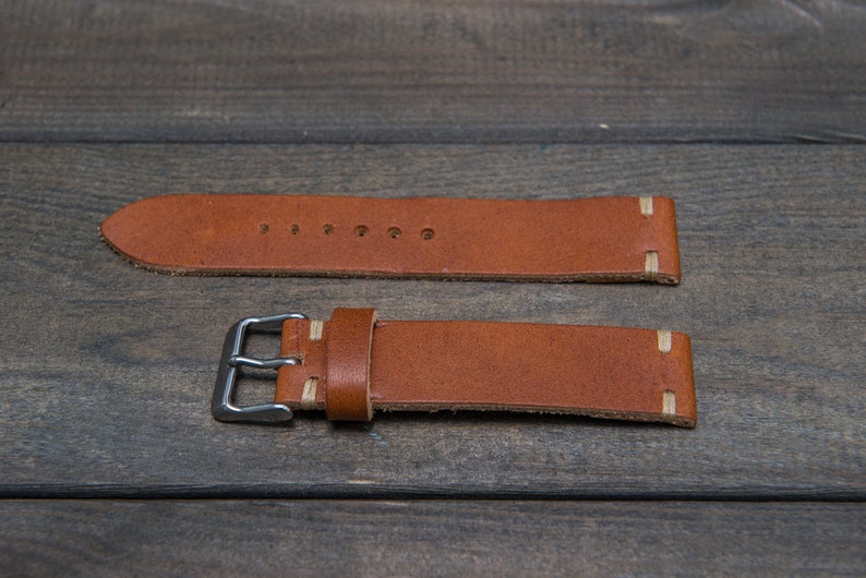 Horween leather watch strap, English Tan color, handmade in Finland 16mm, 17mm, 18mm, 19mm, 20mm, 21mm, 22mm, 23mm, 24mm, 25mm, 26mm. image 4