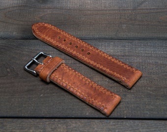 Leather watch strap, Horween Dublin Cognac, hand stitched watch band, handmade in Finland-16, 17, 18, 19,  20, 21, 22, 23, 24, 25, 26mm