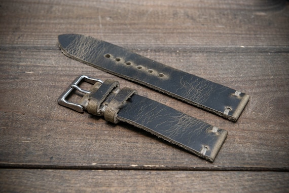 Handmade in Finland 10mm-26 mm. Leather watch strap Badalassi Black wax watch band for Omega and vintage watches Jewellery Watches Watch Bands & Straps 