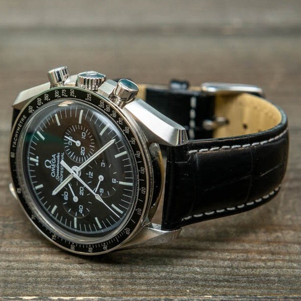 Bracelet de montre en cuir de veau avec motif grain croco 18, 19, 20, 21, 22, 23, 24 mm. Expédition dans le monde entier.