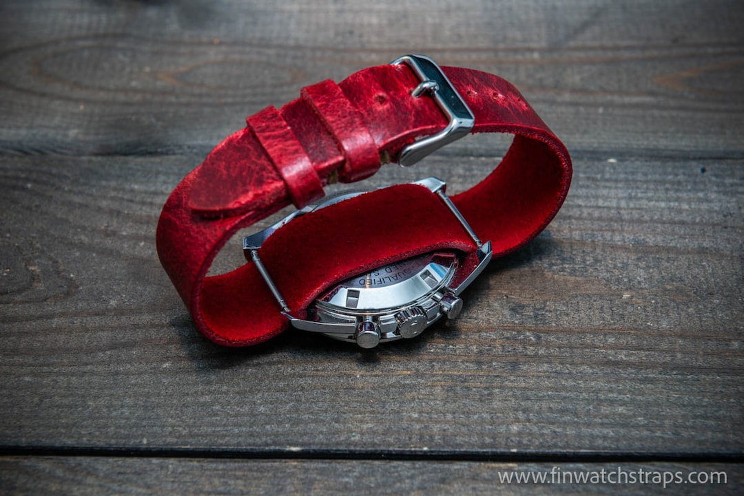 One-piece/ Leather Watch Band, Watch Strap, Suede Red. Handmade in ...