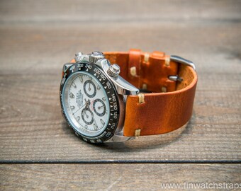 Leather watch strap, Badalassi Olmo wax watch band for Omega and vintage watches. Handmade in Finland 10mm-26 mm.