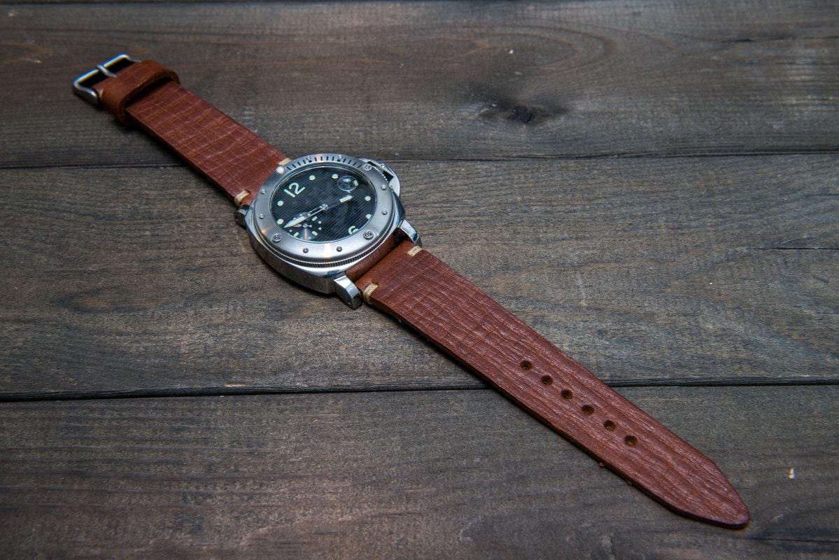 Leather Watch Band Torre Bull Cognac Tapered Watch Strap 4 - Etsy