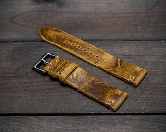 Vintage leather watch band, watch strap,  suede Ginger. Handmade in Finland - 10,11, 12,13,14,15,16,17,18,19,20,21, 22,23,24,25,26 mm.