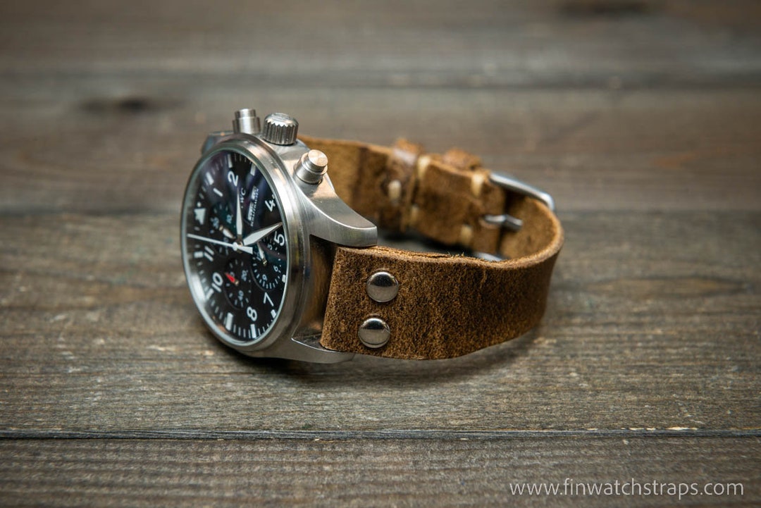 IWC Pilot Style Watch Band Brown Horween Rivet