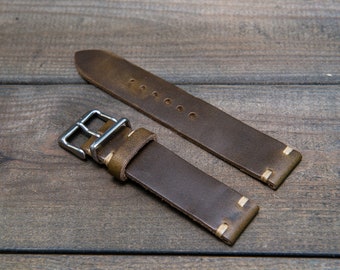 Horween Leather Watch Band, Olive Vintage Chromexcel, watch strap. Handmade in Finland, 16, 17 , 18, 19 , 20, 21 , 22, 23 , 24 mm.