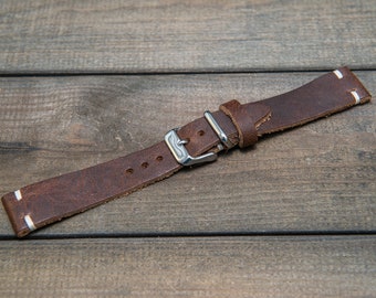 Tapered Leather Watch Band,Derby Nut Brown leather watch strap,  26/22 mm, 25/22mm, 24/20, 23/20mm, 22/18 mm, 21/18mm, 20-16 mm, 19/16