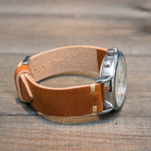 Horween leather watch strap, English Tan color, handmade in Finland 16mm, 17mm, 18mm, 19mm, 20mm, 21mm, 22mm, 23mm, 24mm, 25mm, 26mm. image 2