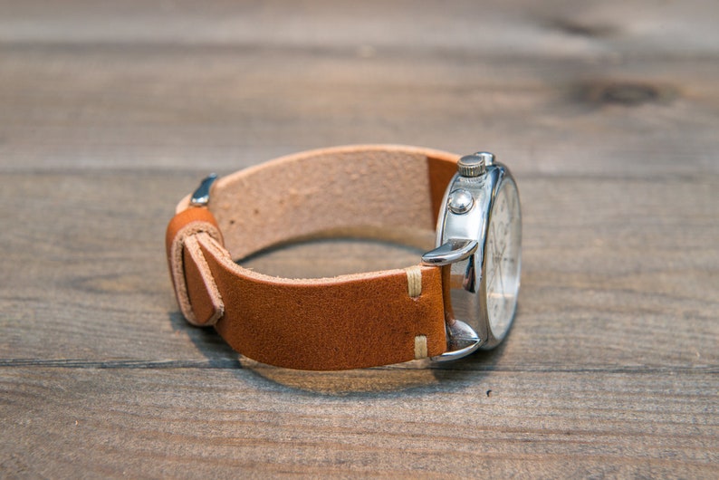 Horween leather watch strap, English Tan color, handmade in Finland 16mm, 17mm, 18mm, 19mm, 20mm, 21mm, 22mm, 23mm, 24mm, 25mm, 26mm. image 2