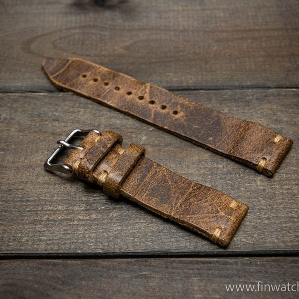 Cinturino orologio in pelle Horween, fatto a mano in Finlandia - 16-26 mm.