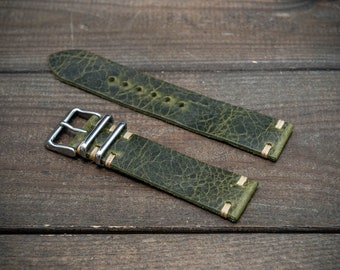 Leather watch strap, Badalassi Oliva wax watch band for vintage watches. Handmade in Finland 16mm-26 mm.